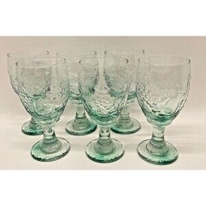 Set 6 Libbey Orchard Fruit Green Water Goblets 7” Textured Glass 16 oz Vintage